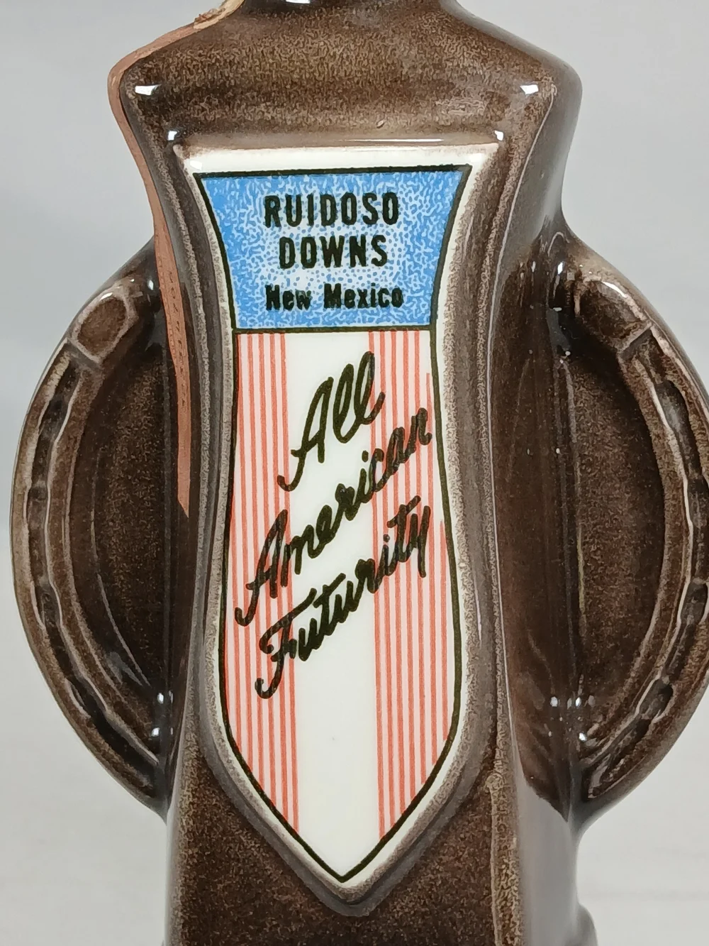 All American Futurity Brown Ceramic Horse Decanter – Decorative Bar Accent
